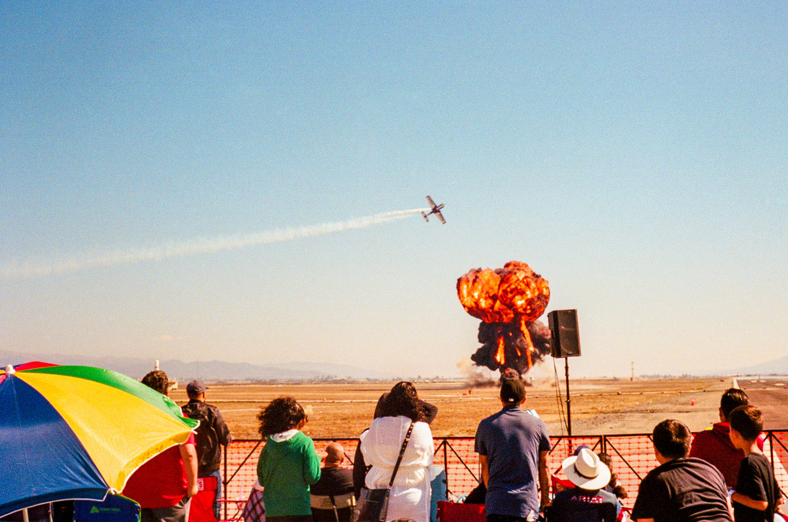 Airshow with plane and explosion